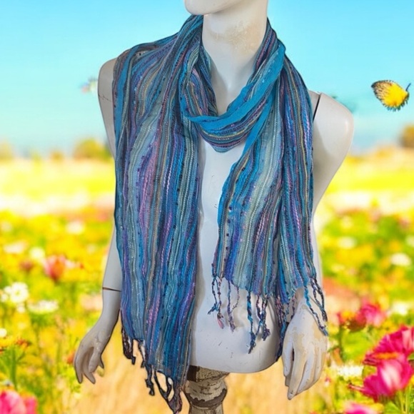 Accessories | Boho Chic Bohemian Rainbow Sparkle Woven Fringe Thin Knit
